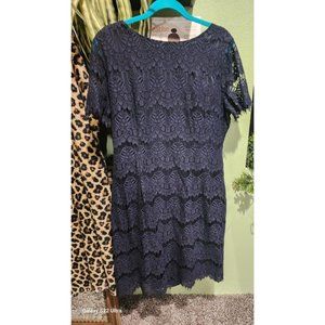 Preston & York Blue Lace Overlay Short Sleeve Lined Dress Size 14 Casual